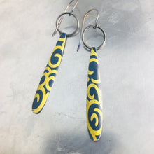 Load image into Gallery viewer, Golden Swirls Long Teardrops Upcycled Tin Earrings