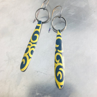 Golden Swirls Long Teardrops Upcycled Tin Earrings