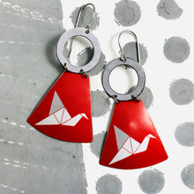 Load image into Gallery viewer, Origami Cranes Small Fans Tin Earrings