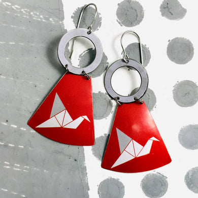 Origami Cranes Small Fans Tin Earrings
