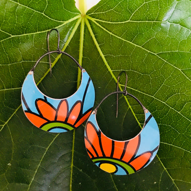 Vintage 70s Filofax Crescent Circles Upcycled Tin Earrings