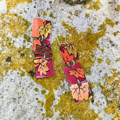 Falling Autumn Leaves Tri Square Earrings