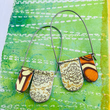 Load image into Gallery viewer, Orange Mixed Patterns Arch Dangle Tin Earrings