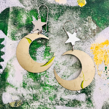 Load image into Gallery viewer, Creamy Moons &amp; Silver Stars Upcycled Tin Earrings