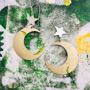 Creamy Moons & Silver Stars Upcycled Tin Earrings