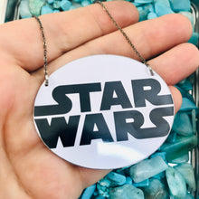 Load image into Gallery viewer, Star Wars Logo on White Upcycled Tin Necklace
