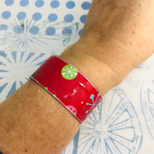 Mod Asterisks on Red Upcycled Tin Cuff