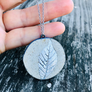 Reversible Sunray and Silver Leaf Leaf Concrete & Tin Necklace