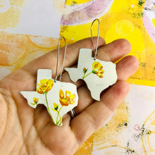 Load image into Gallery viewer, Yellow Wildflowers on White Texas Upcycled Tin Earrings