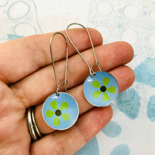 Load image into Gallery viewer, Green Mod Flowers on Blue Medium Basin Earrings
