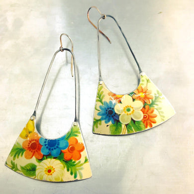 Vintage Wildflower Upcycled Tin Fan Earrings