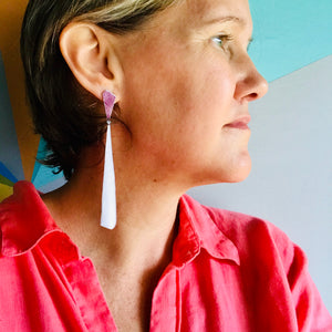 Red Wine and Long White Narrow Kites Recycled Tin Post Earrings