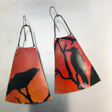 Spooky Halloween Ravens on Orange Upcycled Tin Earrings