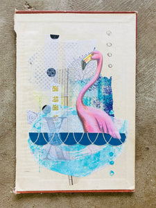 Flamingo X  •  Collage on Upcycled Book Cover