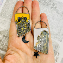 Load image into Gallery viewer, Queen of Cups &amp; King of Pentacles Upcycled Tin Earrings