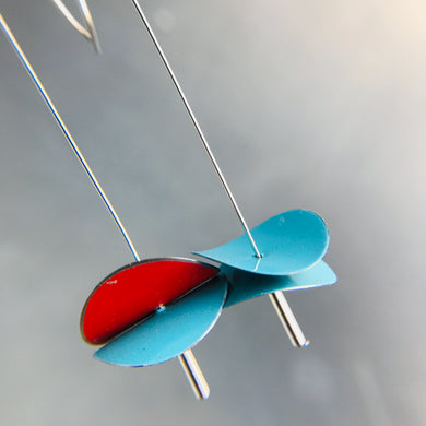 Bright Aqua & Red Radio Waves Zero Waste Tin Earrings