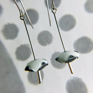 Black & White Wavy Bead Upcycled Tin Earrings