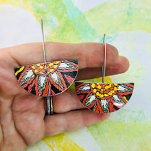 Load image into Gallery viewer, Crewelwork Semi-circle Upcycled Tin Earrings