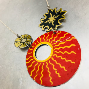 Big Red Sun Upcycled Tin Necklace