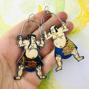 Sumo Wrestlers Upcycled Tin Earrings