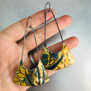 Vintage Yellow Flowers Recycled Tin Earrings