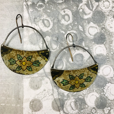 Rustic Flower Circles Upcycled Tin Earrings