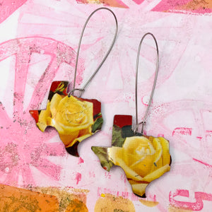 Yellow Rose of Texas Upcycled Tin Earrings