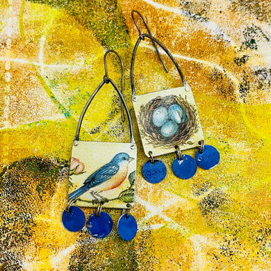 Bluebird & Nest Rectdangles Upcycled Tin Earrings