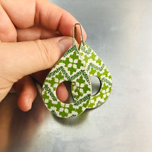 Load image into Gallery viewer, Green Pattern Teardrops Recycled Book Cover Earrings