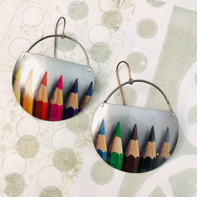 Colored Pencils Upcycled Tin Circle Earrings
