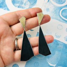 Load image into Gallery viewer, Gold and Long Black Kites Recycled Tin Post Earrings