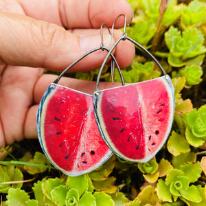 Summer Watermelon Upcycled Tin Earrings