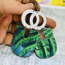 Load image into Gallery viewer, Green Leaves Chunky Horseshoes Zero Waste Tin Earrings