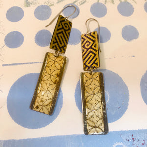 Maze & Circle Pattern Rectangle Recycled Tin Earrings