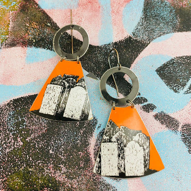 Halloween Gravestones Small Fans Tin Earrings