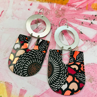 Midnight Sunflowers Chunky Horseshoe Tin Earrings