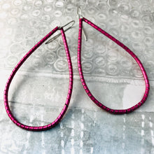 Load image into Gallery viewer, Spiraled Shimmery Pink Tin Big Teardrop Earrings