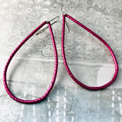 Spiraled Shimmery Pink Tin Big Teardrop Earrings