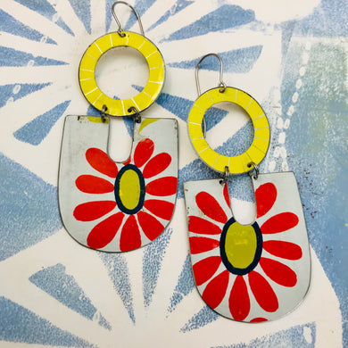 Big Red Daisy Chunky Horseshoes Zero Waste Tin Earrings