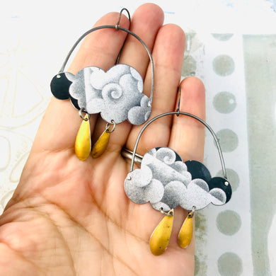 Cloudy Clouds & Golden Rain Drops Zero Waste Tin Earrings