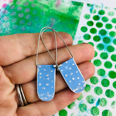 Dotty Flax Flower Blue Arch Dangle Tin Earrings