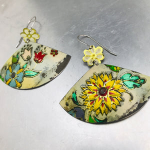 Vintage Flowery Fans Upcycled Tin Earrings