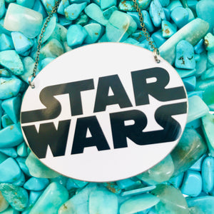 Star Wars Logo on White Upcycled Tin Necklace