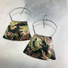 Load image into Gallery viewer, Chinese Dragon and Firebird Large Fan Recycled Tin Earrings