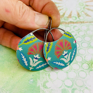 Fountain Flower Circles Upcycled Tin Earrings