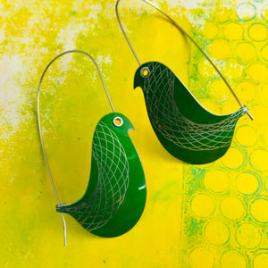 Paris Green Spirograph Birds on a Wire Upcycled Tin Earrings