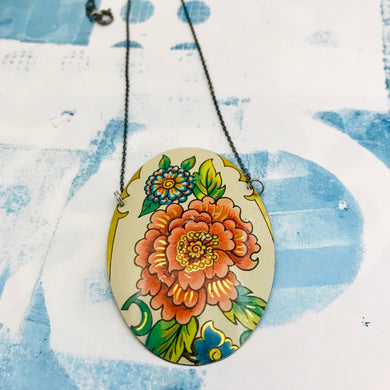 Vintage Pink Flower Zero Waste Tin Oval Necklace