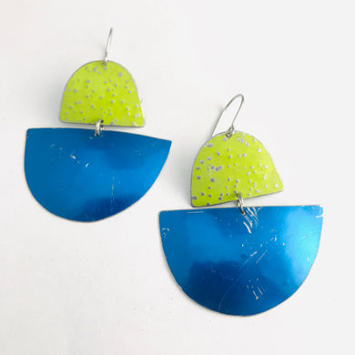 Shimmery Blue & Bright Green Boats Upcycled Tin Earrings