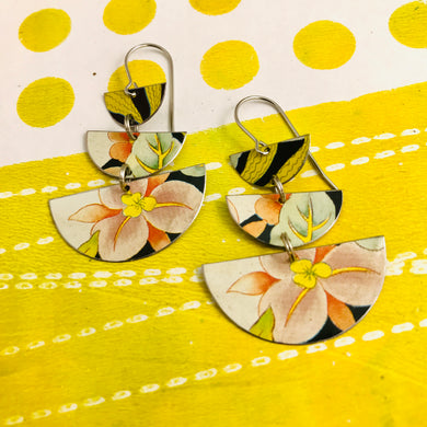 Pale Pink Flowers Stacked Half Moons Earrings