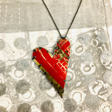 Load image into Gallery viewer, Tabbed Tin Heart Recycled Red &amp; Gold Necklace